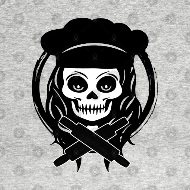 Female Baker Skull and Rolling Pins Black Logo by Nuletto